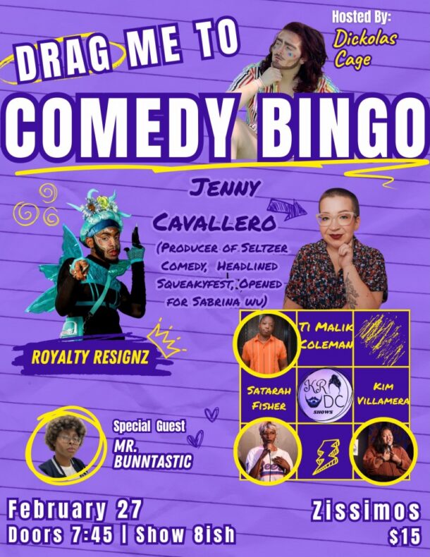 Drag Me to Comedy Bingo ft Jenny Cavallero graphic