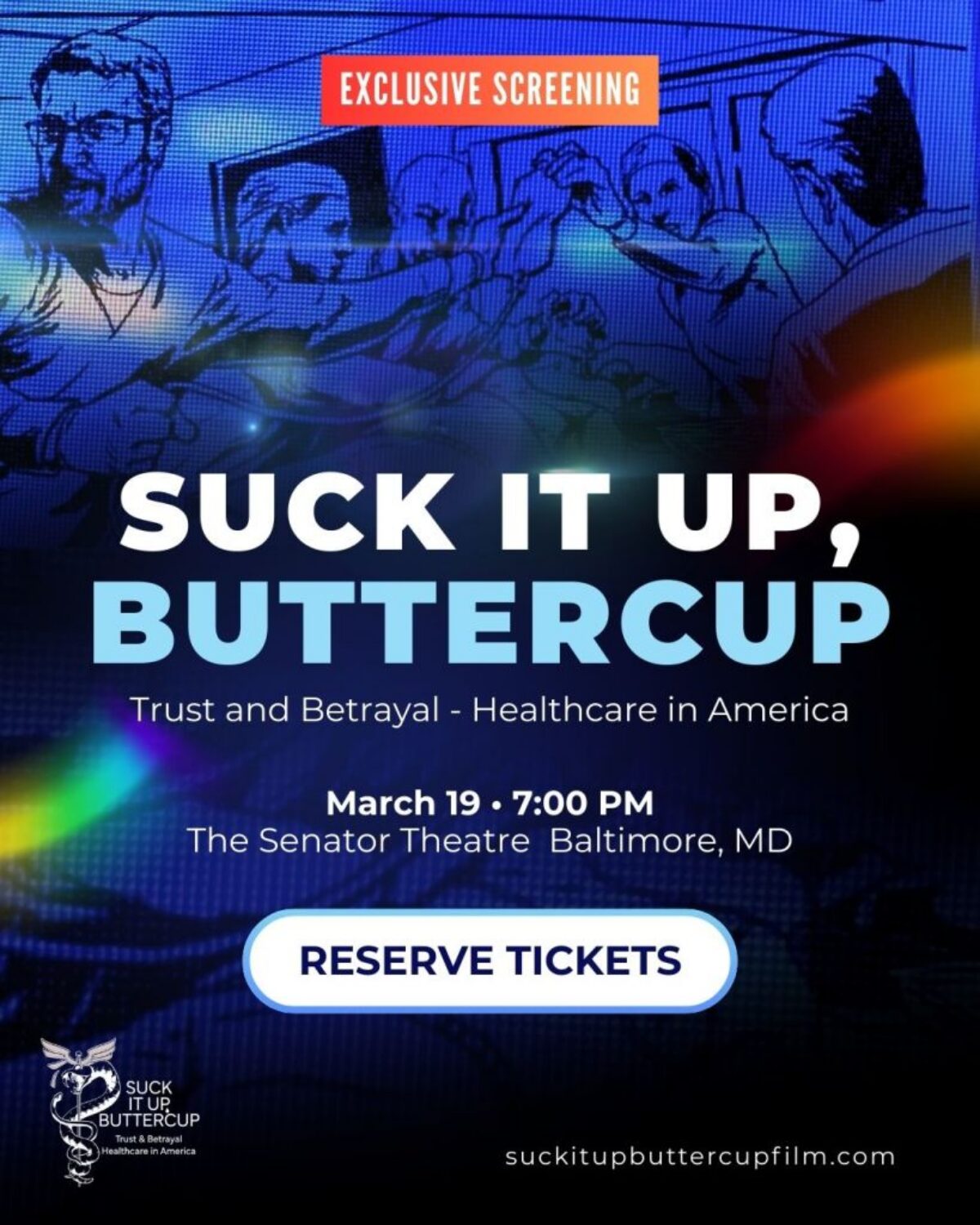 Baltimore Screening of Suck it Up, Buttercup: Trust & Betrayal - Healthcare in America - graphic