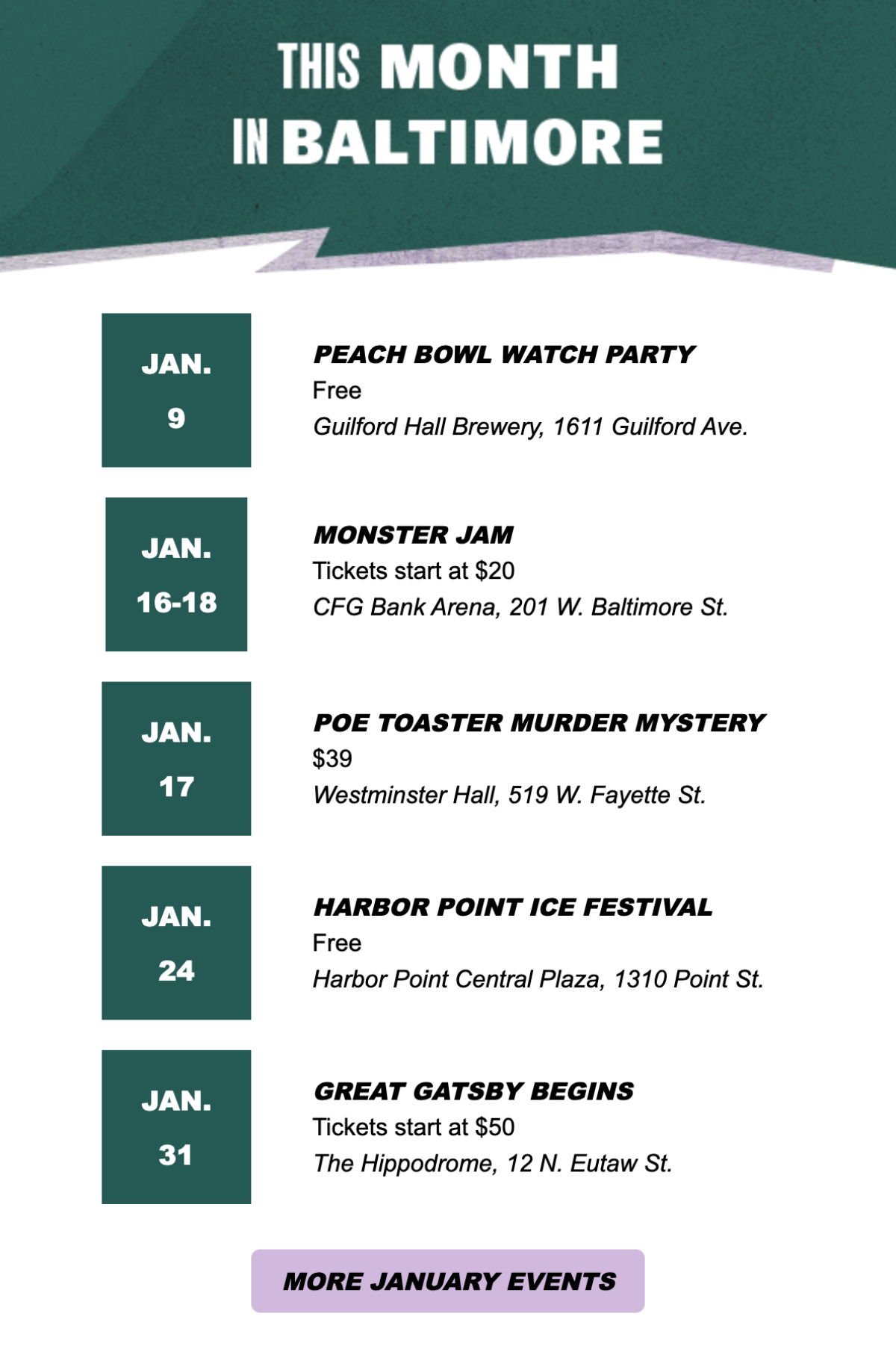 screenshot of an email newsletter detailing things to do in the month of june