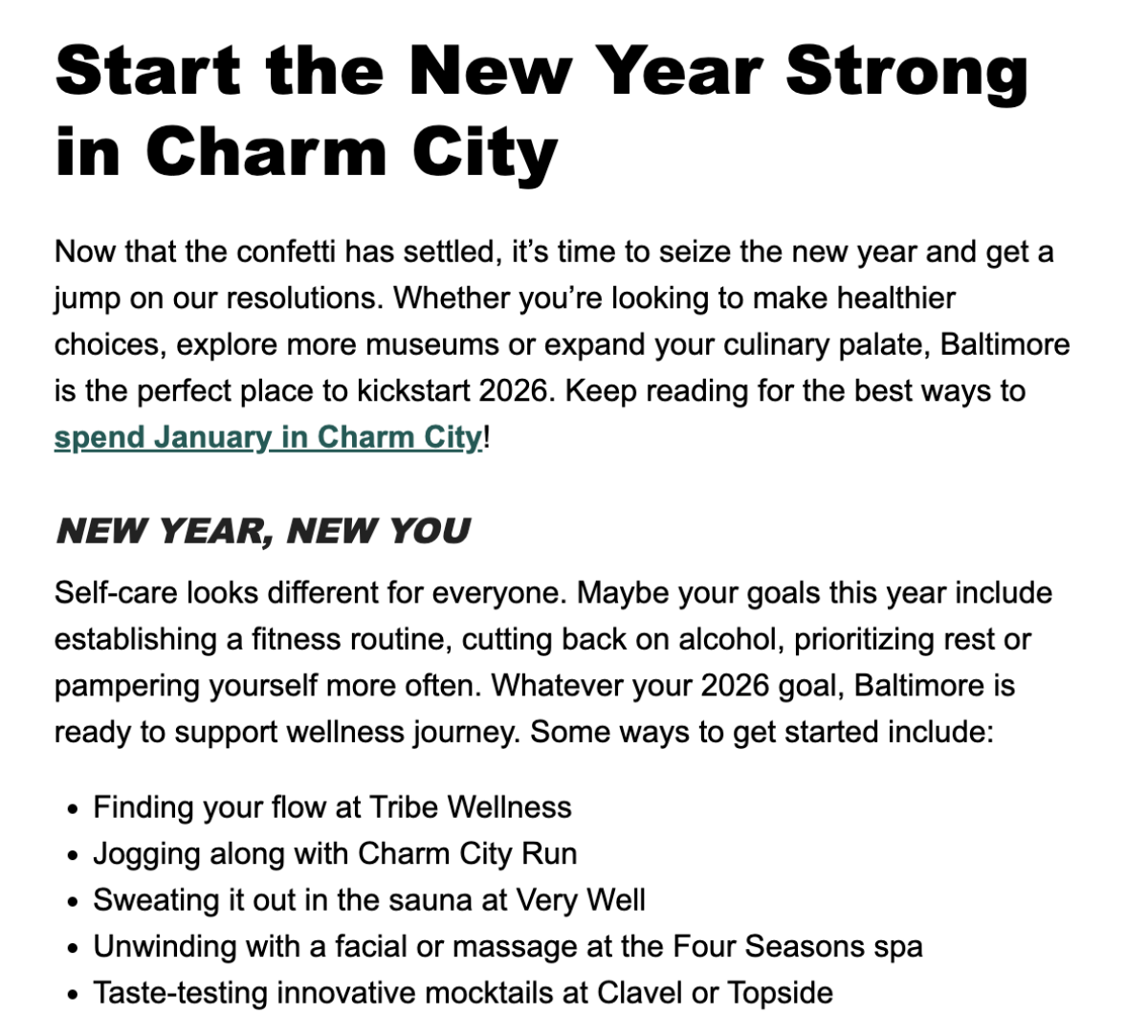 a screenshot of email copy about new year's resolutions
