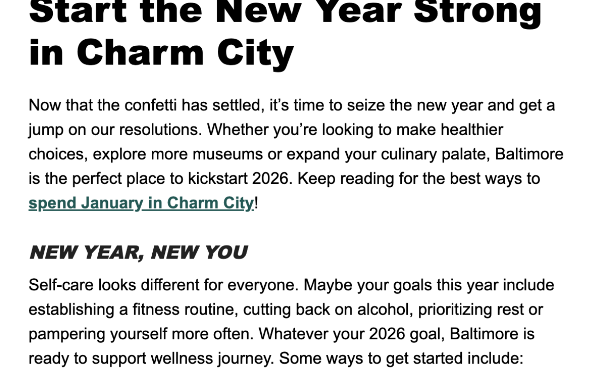 a screenshot of email copy about new year's resolutions