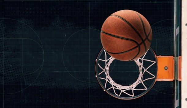 basketball above a hoop